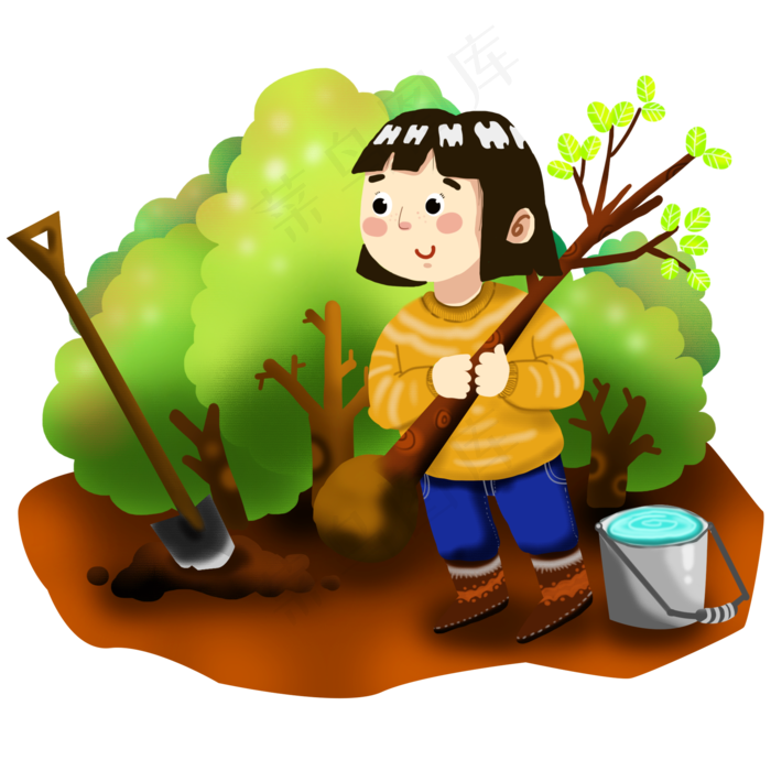 植树节种树的女孩