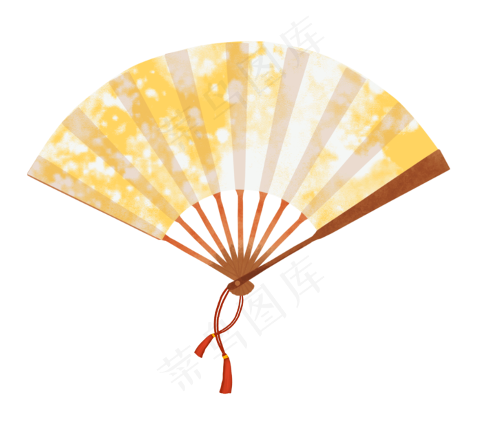 中国古典印花黄色扇子,免抠元素(3000X2640(DPI:300))psd模版下载