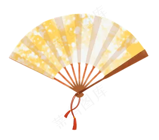 中国古典印花黄色扇子,免抠元素