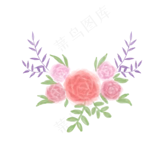 水彩玫瑰装饰花环PNG