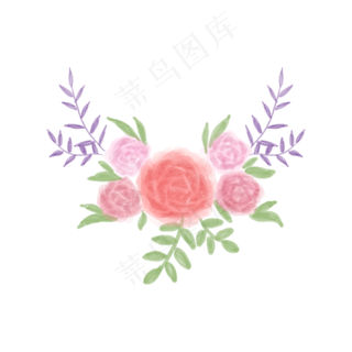 水彩玫瑰装饰花环PNG