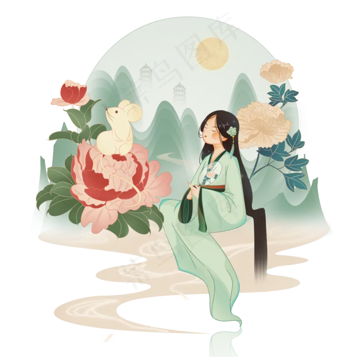 玉鼠迎春鼠年新年手绘(2000X2000(DPI:300))psd模版下载