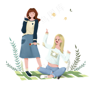 春分去野餐美丽女生,免抠元素