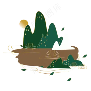 绿金中国风山水