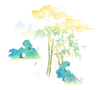 中国风古风竹叶假山石