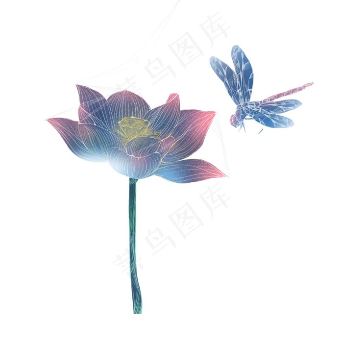 蓝色紫色唯美好看荷花,免抠元素