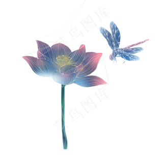 蓝色紫色唯美好看荷花,免抠元素