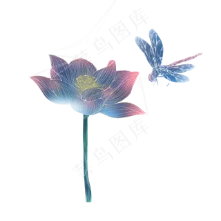 蓝色紫色唯美好看荷花,免抠元素