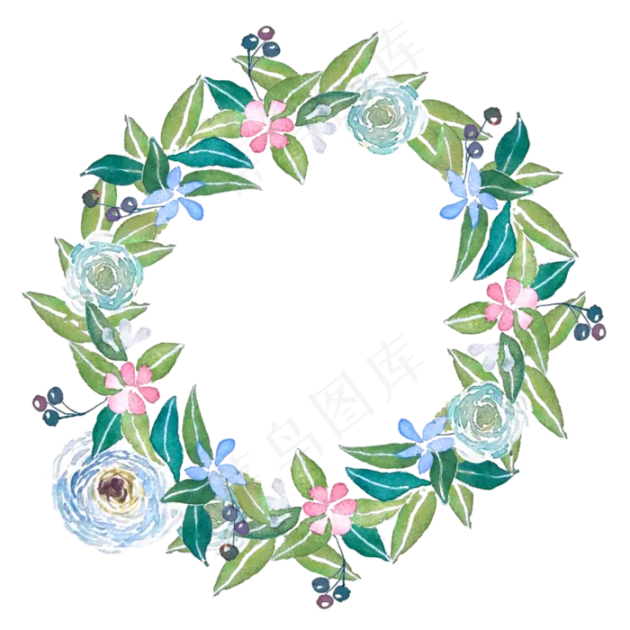 叶子水彩花环(2000X2000(DPI:300))psd模版下载