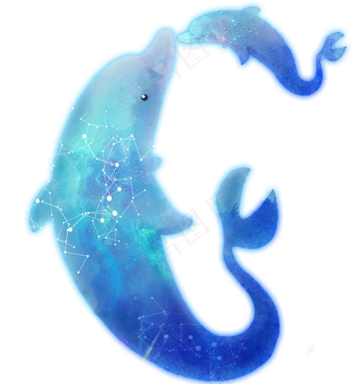 可爱手绘卡通海底动物海豚,免抠元素(1196X1300(DPI:72))psd模版下载