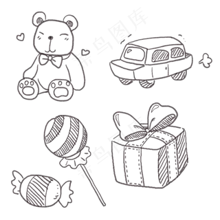 卡通手绘涂鸦线条礼物简笔画,免抠元素