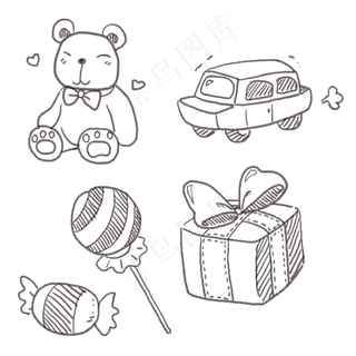 卡通手绘涂鸦线条礼物简笔画,免抠元素