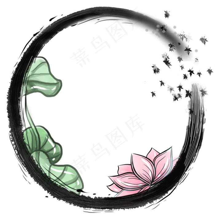 水墨荷花边框(2000*2000px 300 dpi )psd模版下载