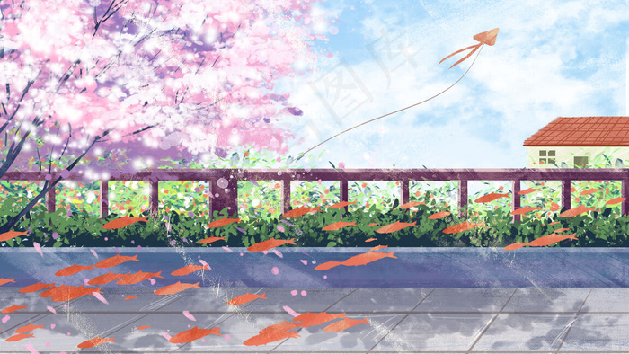 樱花风景治愈系风格小清新(2880*1620px 300 dpi )psd模版下载