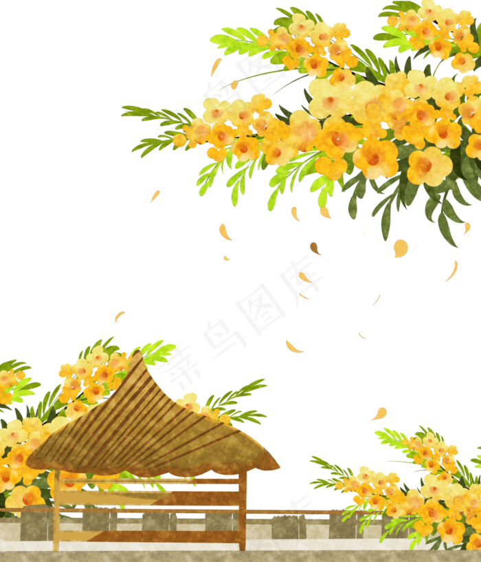 水墨精致黄色繁盛春花