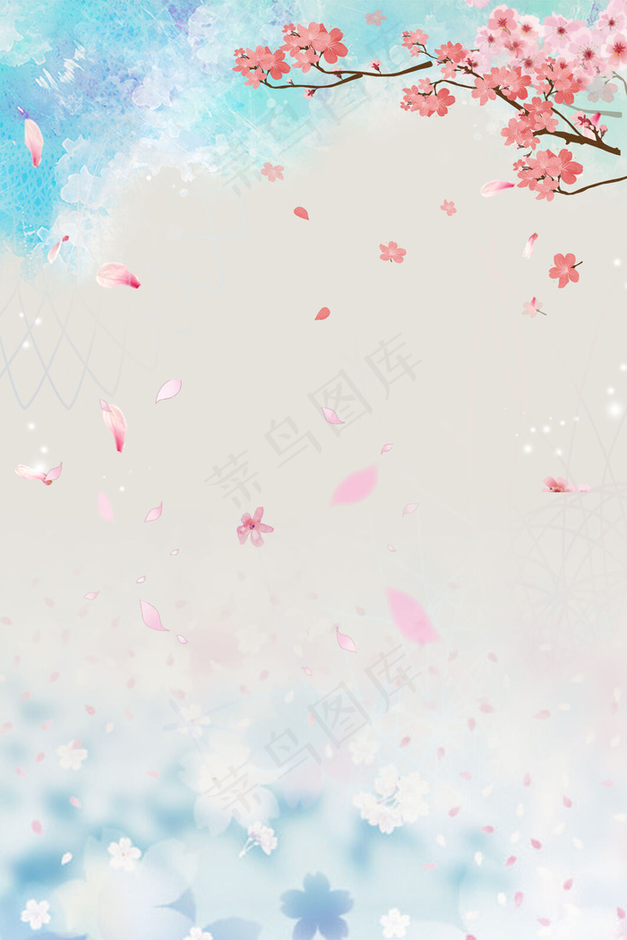 复古背景桃花插画风