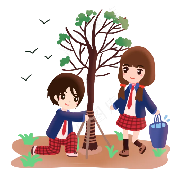 校园植树节为树捆支架,免抠元素(2480X2480(DPI:300))psd模版下载