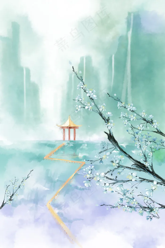 清明节水墨山水花卉春季风景