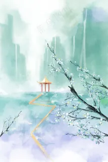 清明节水墨山水花卉春季风景 清明节水墨山水花卉春季风景