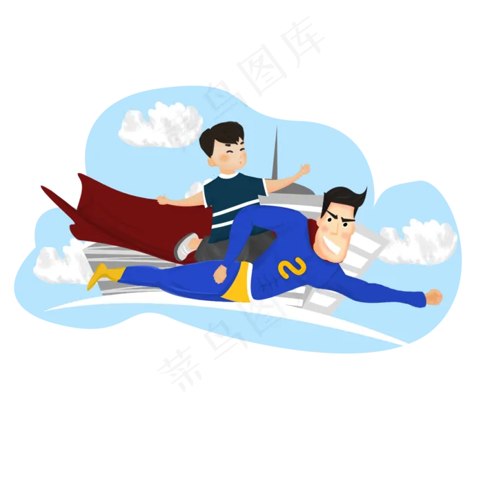 坐在超人爸爸背上的小孩(2000*2000px 300 dpi )psd模版下载