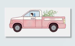 手绘卡通可爱粉色卡车