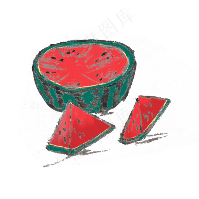 夏季清凉西瓜手绘插画