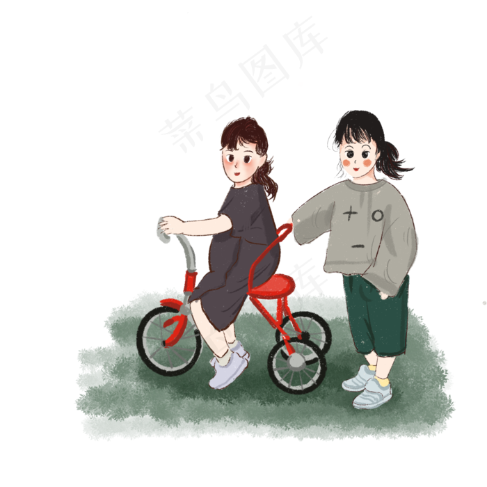 儿童节在草地上玩耍的两个小女孩
