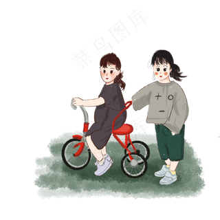 儿童节在草地上玩耍的两个小女孩