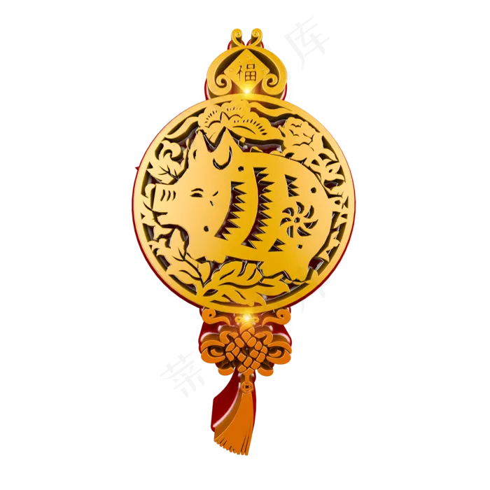 中国风立体花纹剪纸猪装饰元素,免抠元素