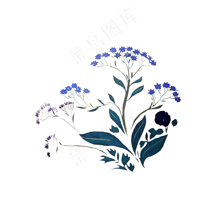 紫色花卉中国水墨工笔写意PNG留白,免抠元素