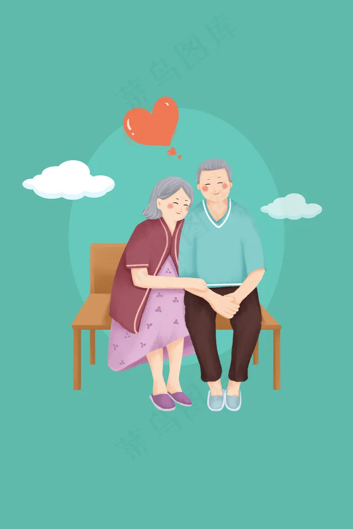 长椅上的卡通老夫妻(3545*5315px 	      )ai矢量模版下载