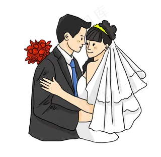 婚礼季新婚夫妇手拿玫瑰花束拍照