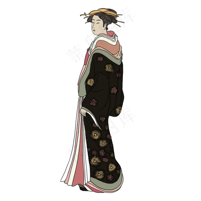 浮世绘日本和服女子(2000X2000(DPI:300))psd模版下载