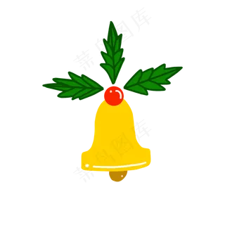 圣诞节平安夜铃铛金色红果叶子PNG,免抠元素