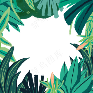 绿色植物丛林夏天春天PNG装饰边框,免抠元素
