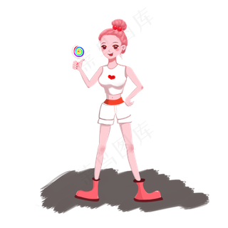 手绘卡通棒棒糖少女