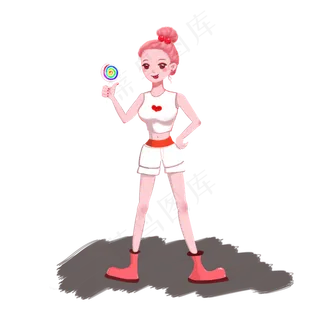 手绘卡通棒棒糖少女
