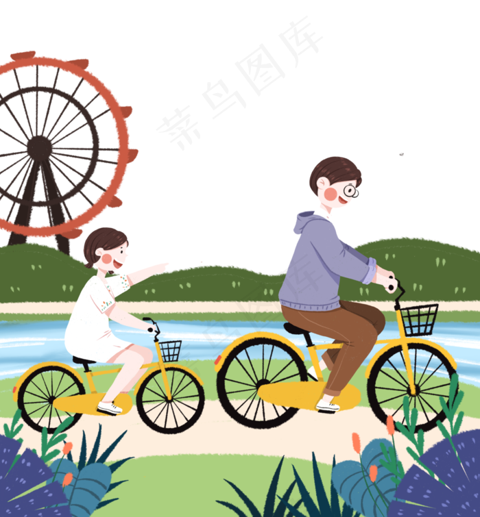 六一儿童节骑自行车玩耍的父女