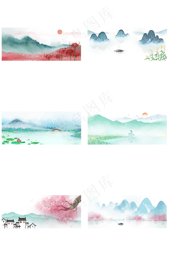 山水中国风水墨PNG素材(2000X3020(DPI:300))psd模版下载