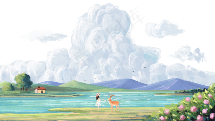 夏天主题之天空乡村大场景(2880X1620(DPI:300))psd模版下载