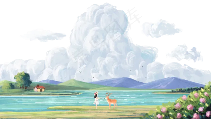 夏天主题之天空乡村大场景(2880X1620(DPI:300))psd模版下载