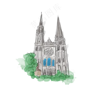 水彩建筑的大教堂