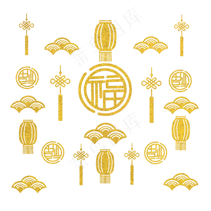 金色福字中国风底纹,免抠元素(2048X2048(DPI:300))psd模版下载