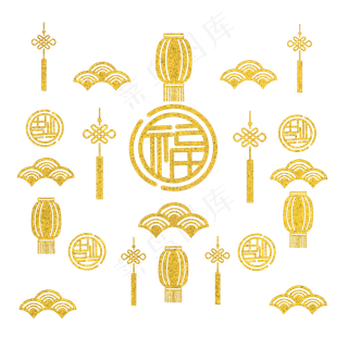 金色福字中国风底纹,免抠元素