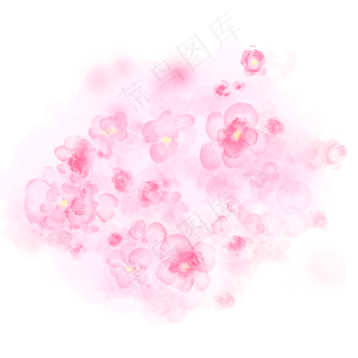 手绘水彩一片盛开的桃花(2000X2000(DPI:300))psd模版下载