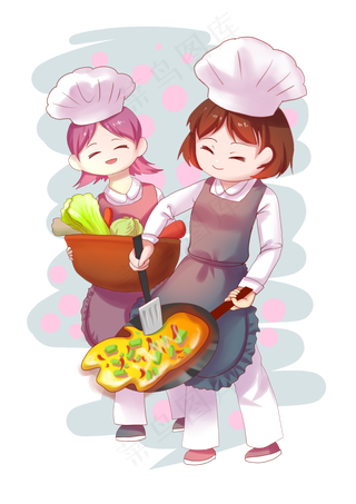 三八妇女节女神节端菜炒菜的厨师,免抠元素