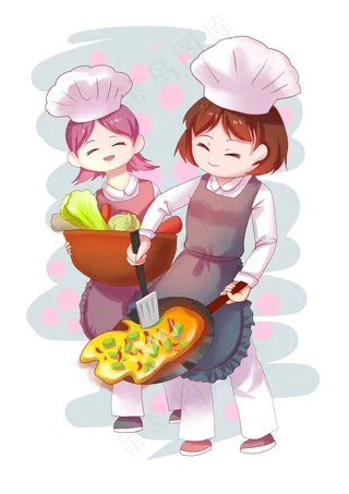 三八妇女节女神节端菜炒菜的厨师,免抠元素