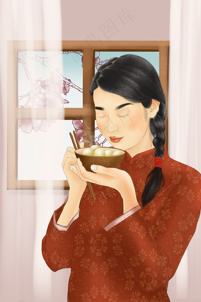 正月十五元宵节吃汤圆(3545*5315px 300 dpi )psd模版下载