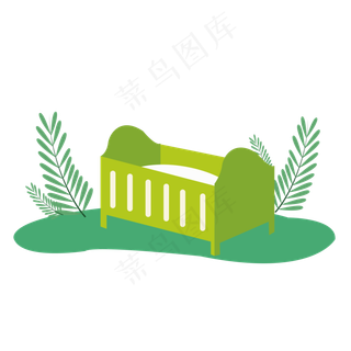 卡通小清新绿色婴儿床,免抠元素