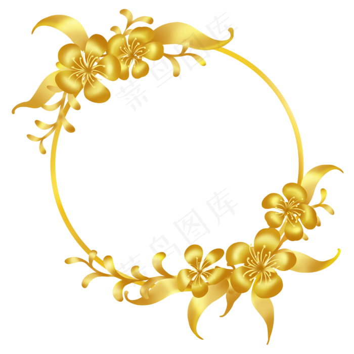 金色花边框花环花纹樱,免抠元素